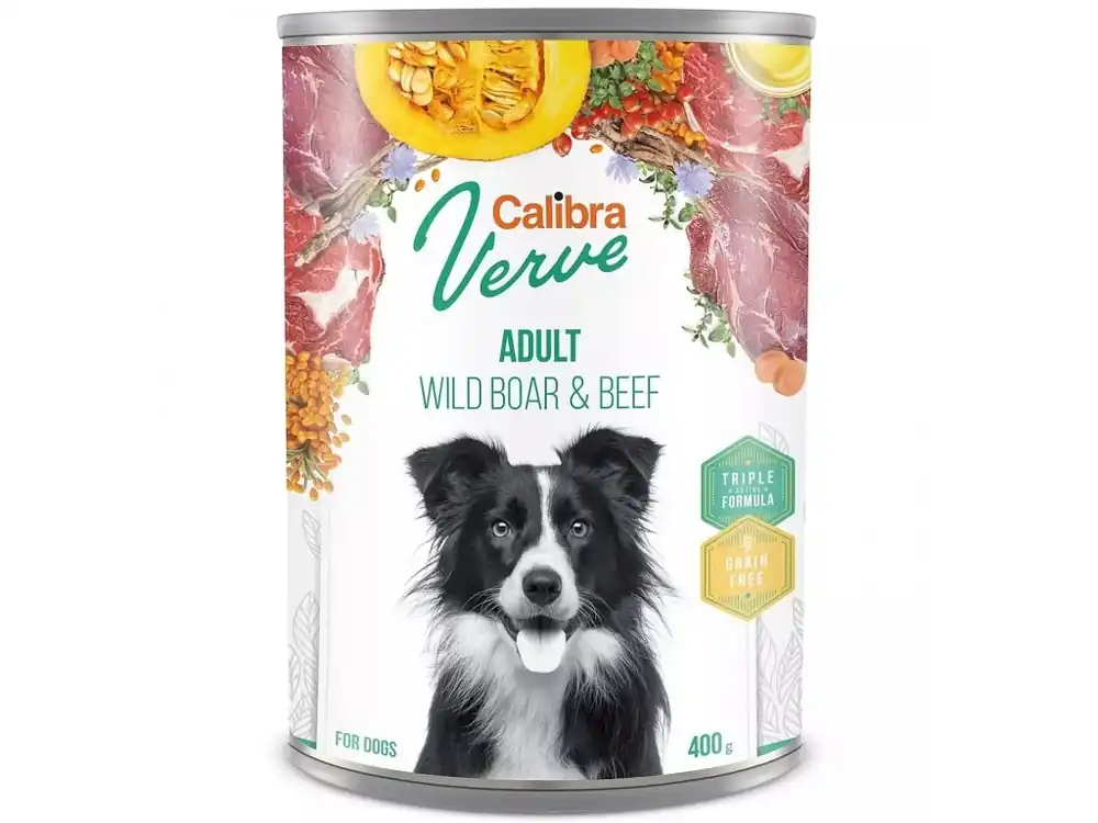 Calibra Dog Verve Cans GF Adult Wild Boar & Beef 400g Uitverkoop
