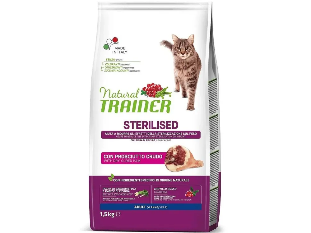 Laatste Kans TRAINER Natural Cat Sterilised sušená šunka 1,5kg