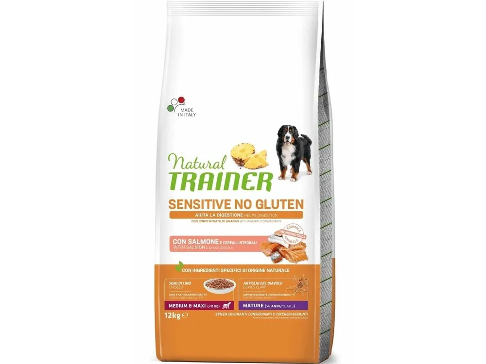 TRAINER Natural Sensitive No Gluten Medium&Maxi Mature losos 12kg Betaalbaar