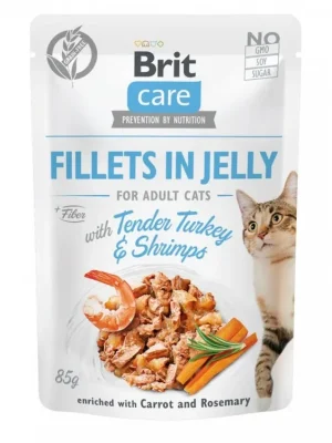 Seizoensaanbieding Brit Care Cat Fillets in Jelly with Turkey & Shrimps 85g