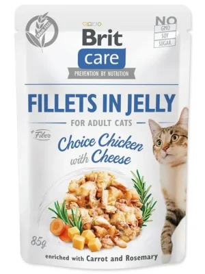 Brit Care Cat Fillets in Jelly Chicken & Cheese 85g Korting