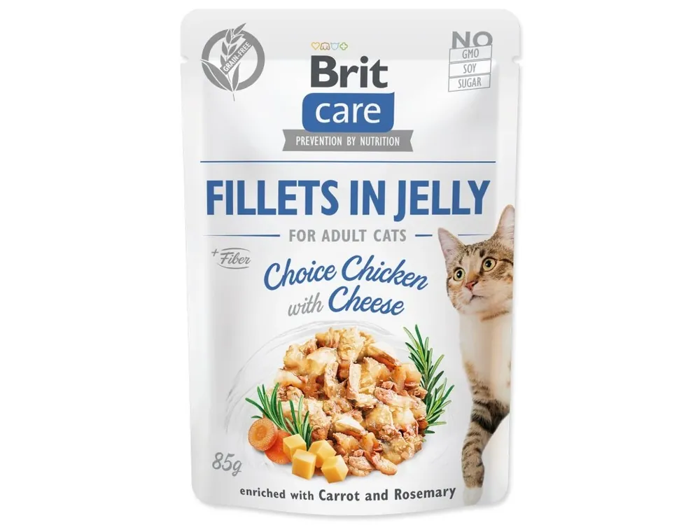 Brit Care Cat Fillets in Jelly Chicken & Cheese 85g Korting