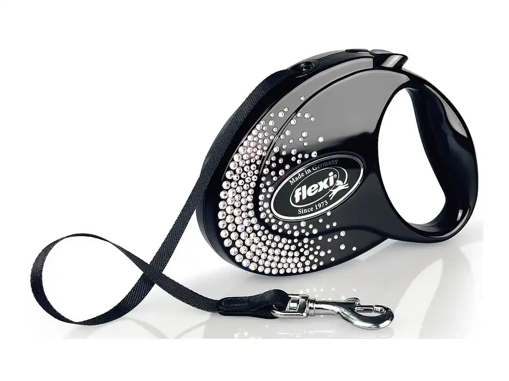 Vodítko FLEXI Glam Splash Crystal M páska 5m/25kg černé Exclusieve Aanbieding
