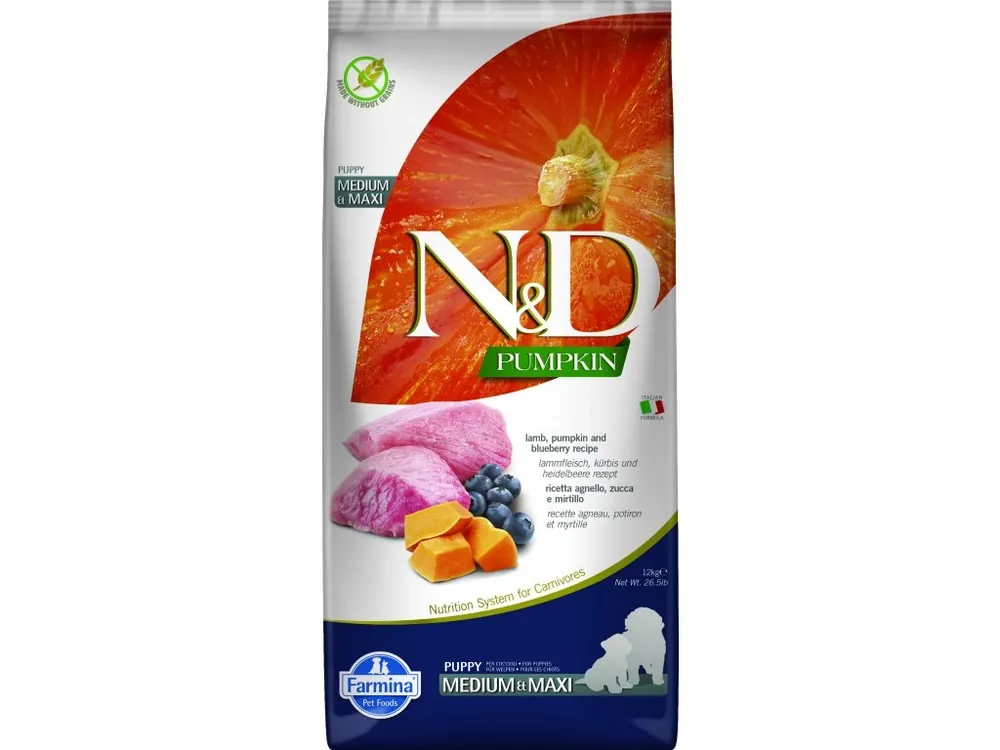 Aanbieding N&D Pumpkin DOG Puppy M/L Lamb & Blueberry 12kg
