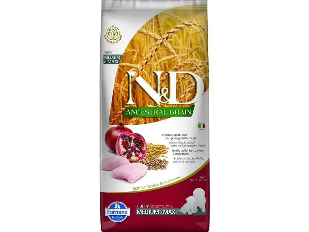 Bestel Nu N&D LG DOG Puppy M/L Chicken & Pomegranate 12kg