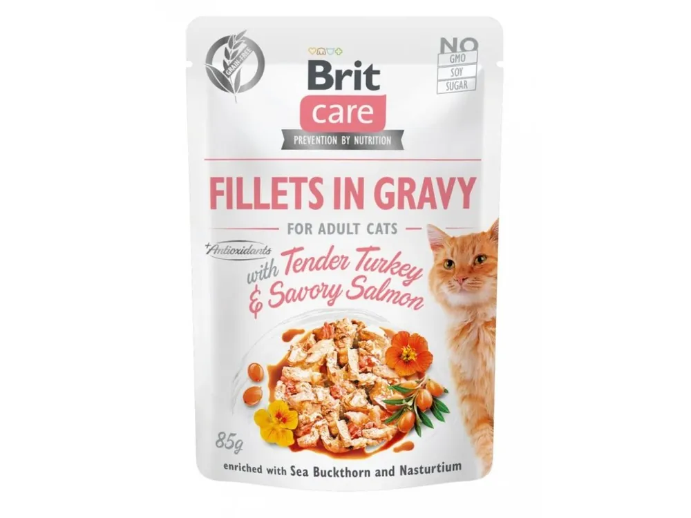 Brit Care Cat Fillets in Gravy Turkey & Salmon 85g Superprijs