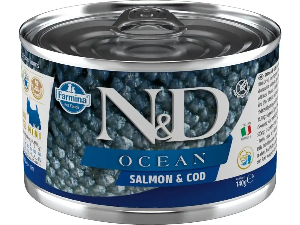 Beperkte Voorraad N&D DOG OCEAN Adult Salmon & Codfish Mini 140g
