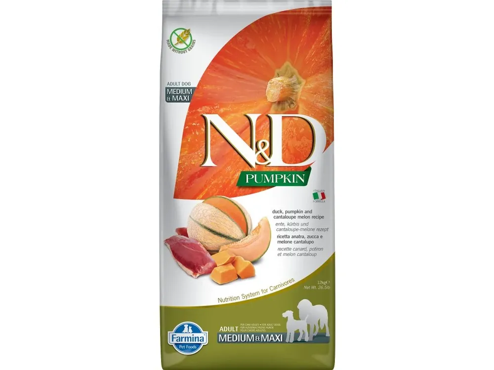 N&D Pumpkin DOG Adult M/L Duck & Cantaloupe melon 12kg Hoge Kwaliteit
