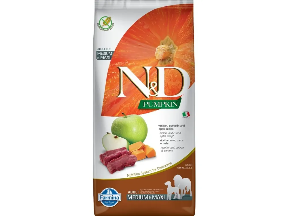 Koop Online N&D Pumpkin DOG Adult M/L Venison & Apple 12kg