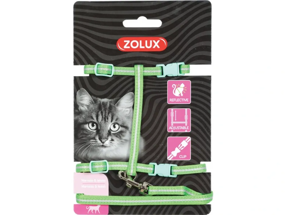 Postroj kočka s vodítkem 1,2m zelený Zolux Exclusieve Aanbieding