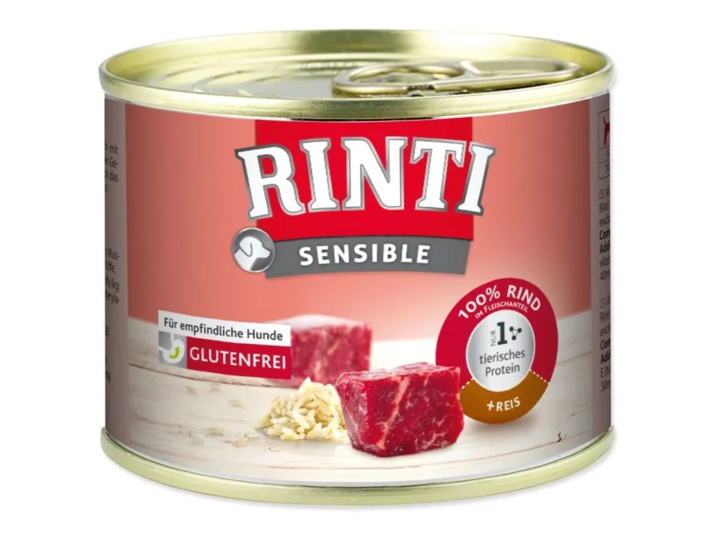 Finnern Rinti Sensible konzerva hovězí & rýže 185g Laatste Kans