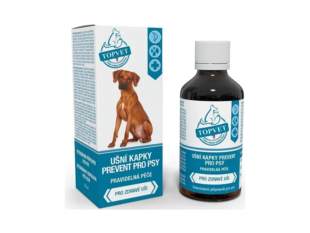 Ušní kapky Prevent pro psy TOPVET 50ml Snelle Levering
