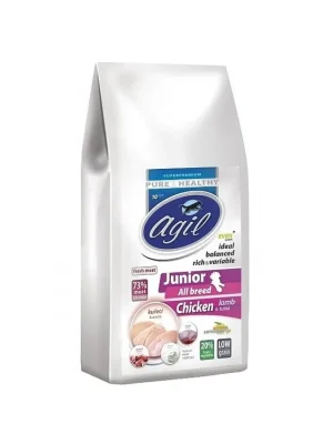 Seizoensaanbieding Agil Junior All Breed Low Grain Chicken & Lamb & Tuna 10kg