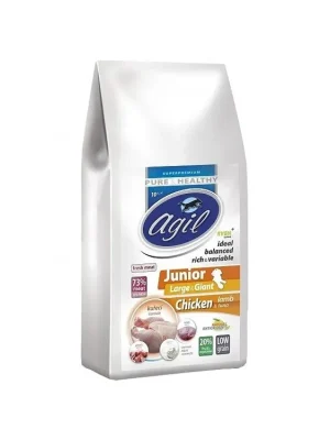 Koop Online Agil Junior Large & Giant Low Grain Chicken & Lamb & Tuna & Joghurt 10kg