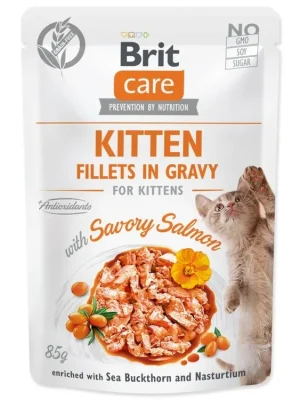 Betaalbaar Brit Care Cat Fillets in Gravy Kitten Savory Salmon 85g