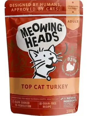 Laatste Versie MEOWING HEADS Top Cat Turkey kapsička 100g